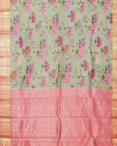 Pista green printed kanjivaram silk saree